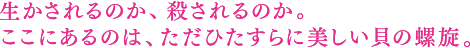 生かされるのか、殺されるのか。ここにあるのは、ただひたすらに美しい貝の螺旋。