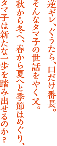 逆ギレ、ぐうたら、口だけ番長。そんなタマ子の世話をやく父。秋から冬へ、春から夏へと季節はめぐり、タマ子は新たな一歩を踏み出せるのか