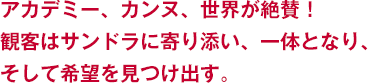 アカデミー、カンヌ、世界が絶賛！観客はサンドラに寄り添い、一体となり、そして希望を見つけ出す。